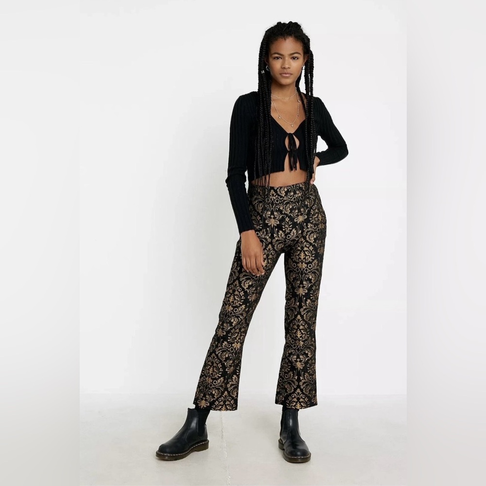 Urban Outfitters Black and Gold Floral Flare Pants